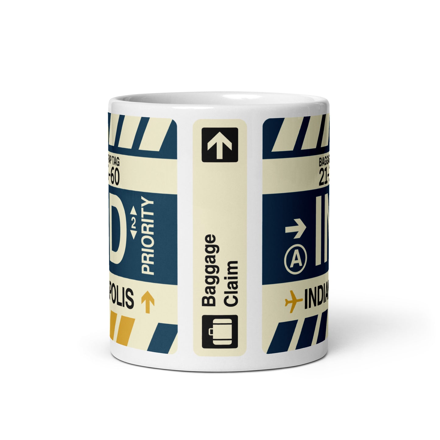 IND Indianapolis Coffee Mug • Jet Age Baggage Tag Design • YHM Designs - Image 03
