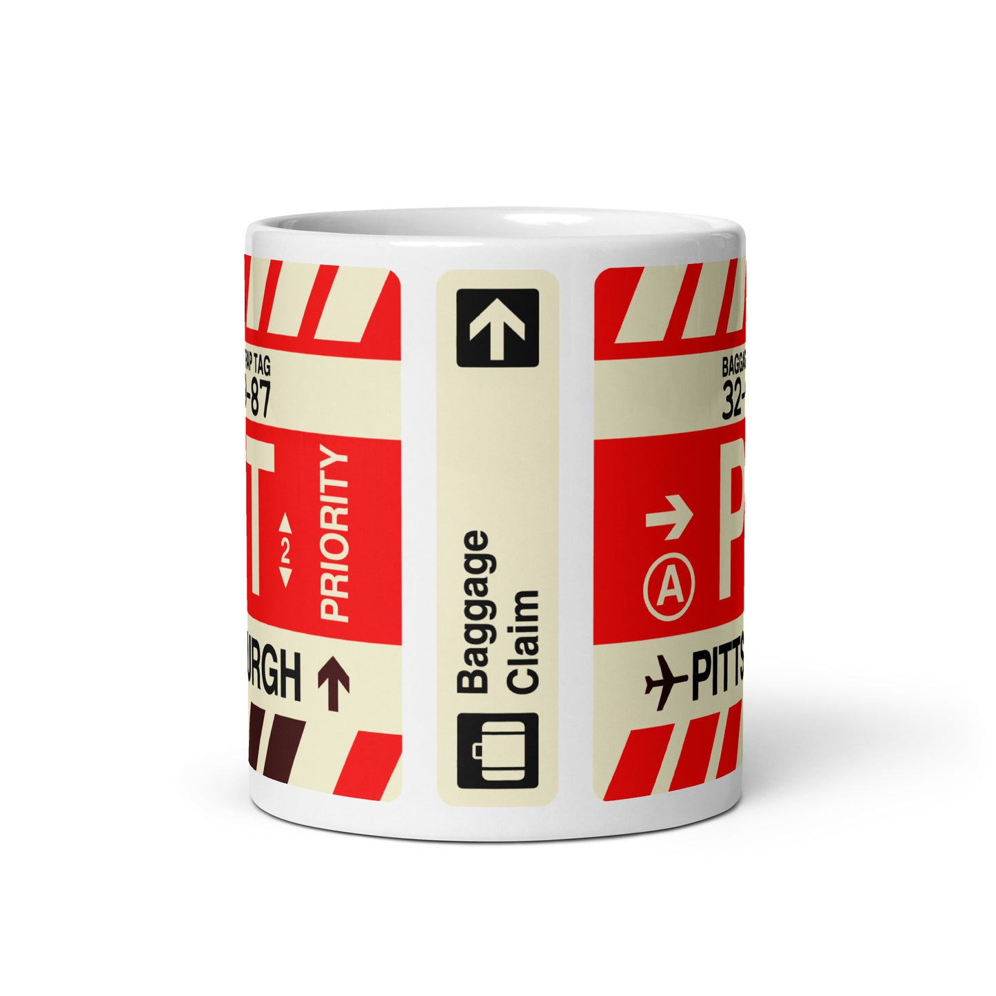 PIT Pittsburgh Coffee Mug • Jet Age Baggage Tag Design • YHM Designs - Image 03