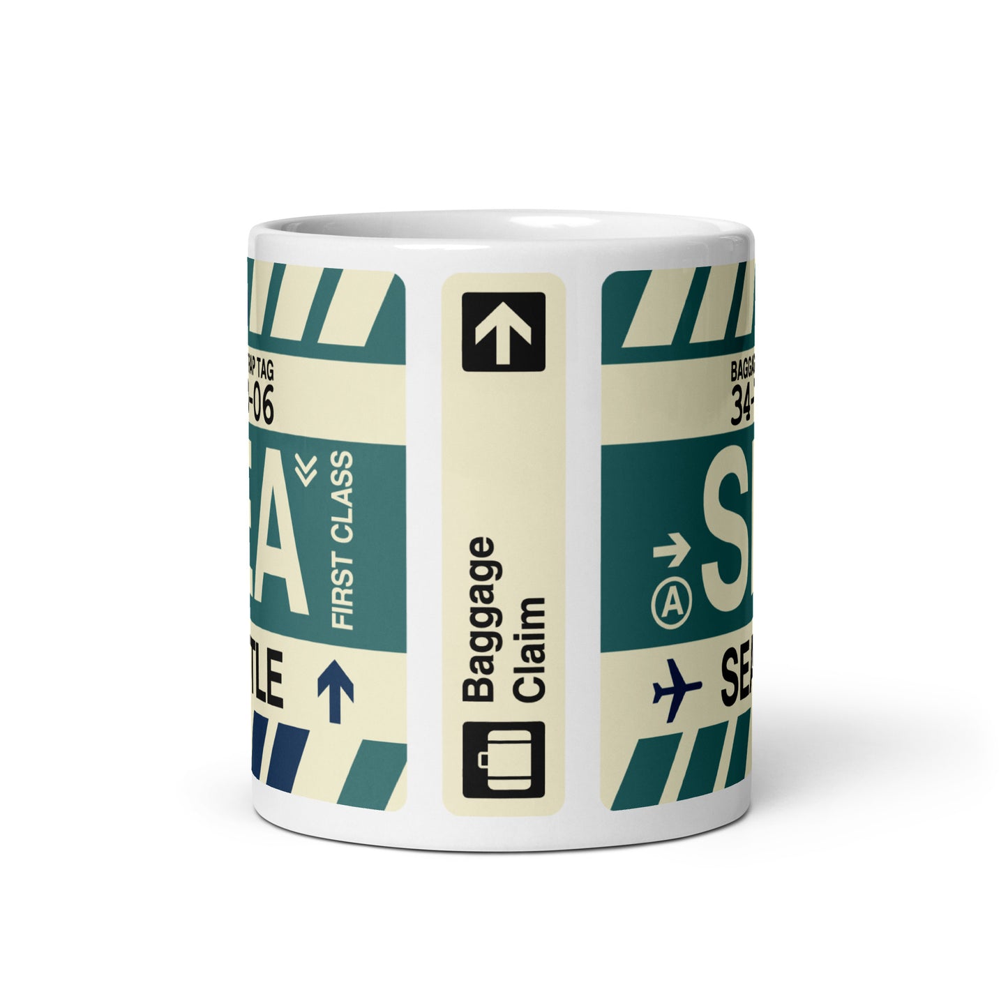 SEA Seattle Coffee Mug • Jet Age Baggage Tag Design • YHM Designs - Image 03