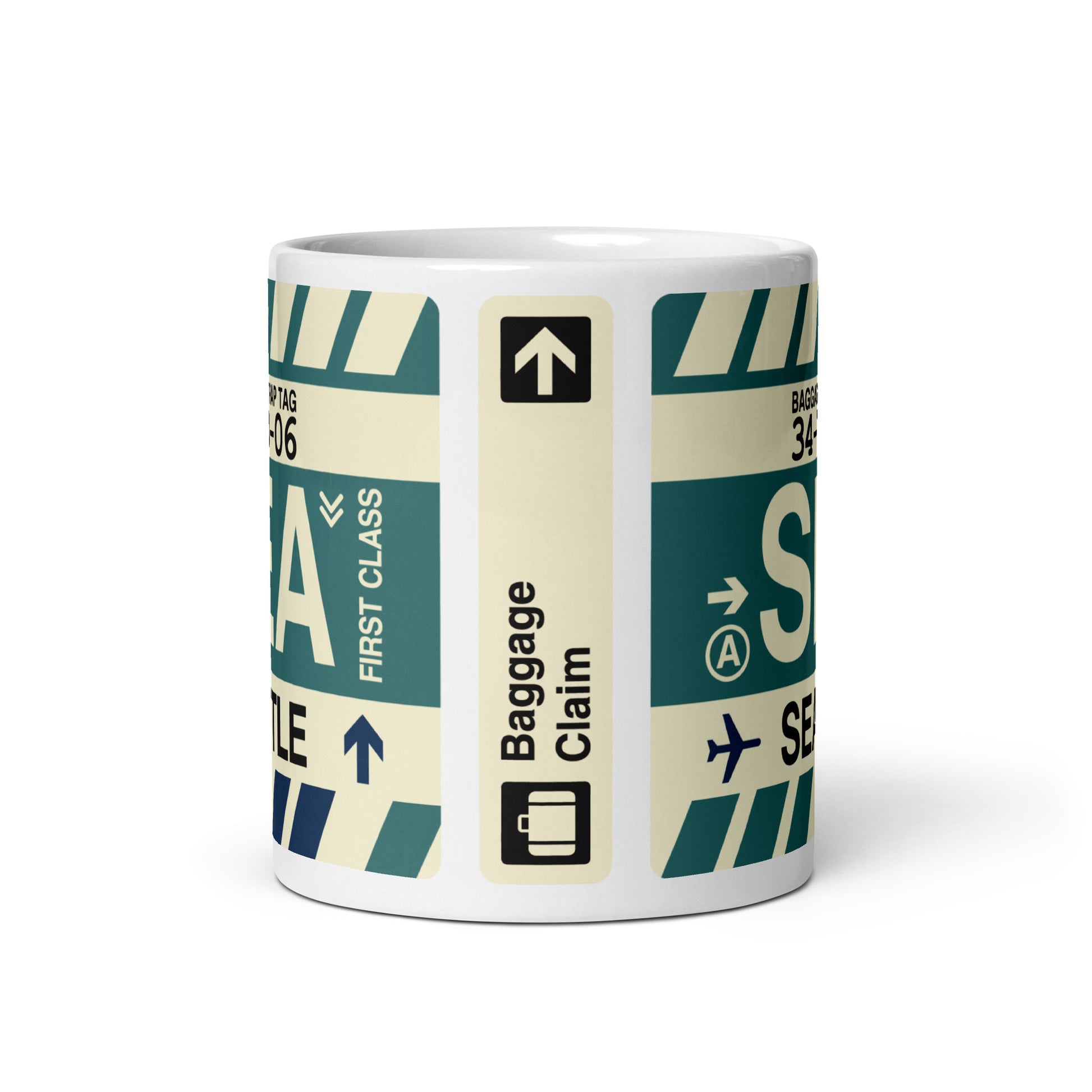SEA Seattle Coffee Mug • Jet Age Baggage Tag Design • YHM Designs - Image 03