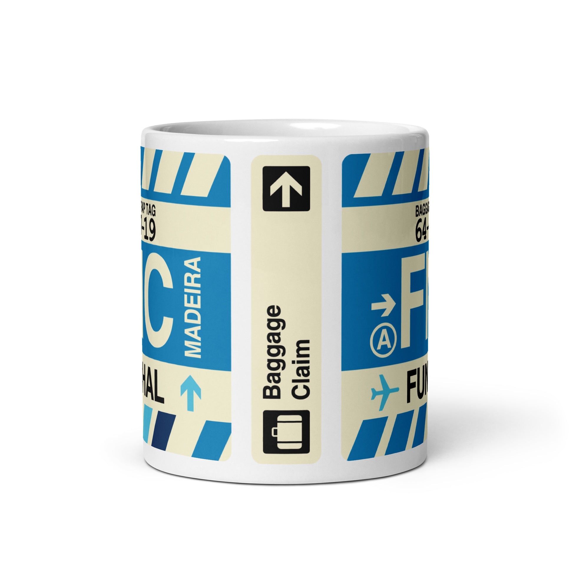FNC Funchal Coffee Mug • Jet Age Baggage Tag Design • YHM Designs - Image 03
