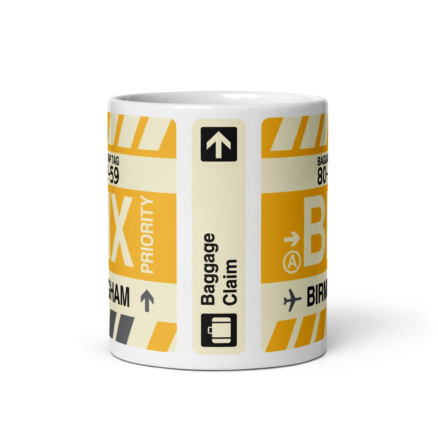 BHX Birmingham Coffee Mug • Jet Age Baggage Tag Design • YHM Designs - Image 03