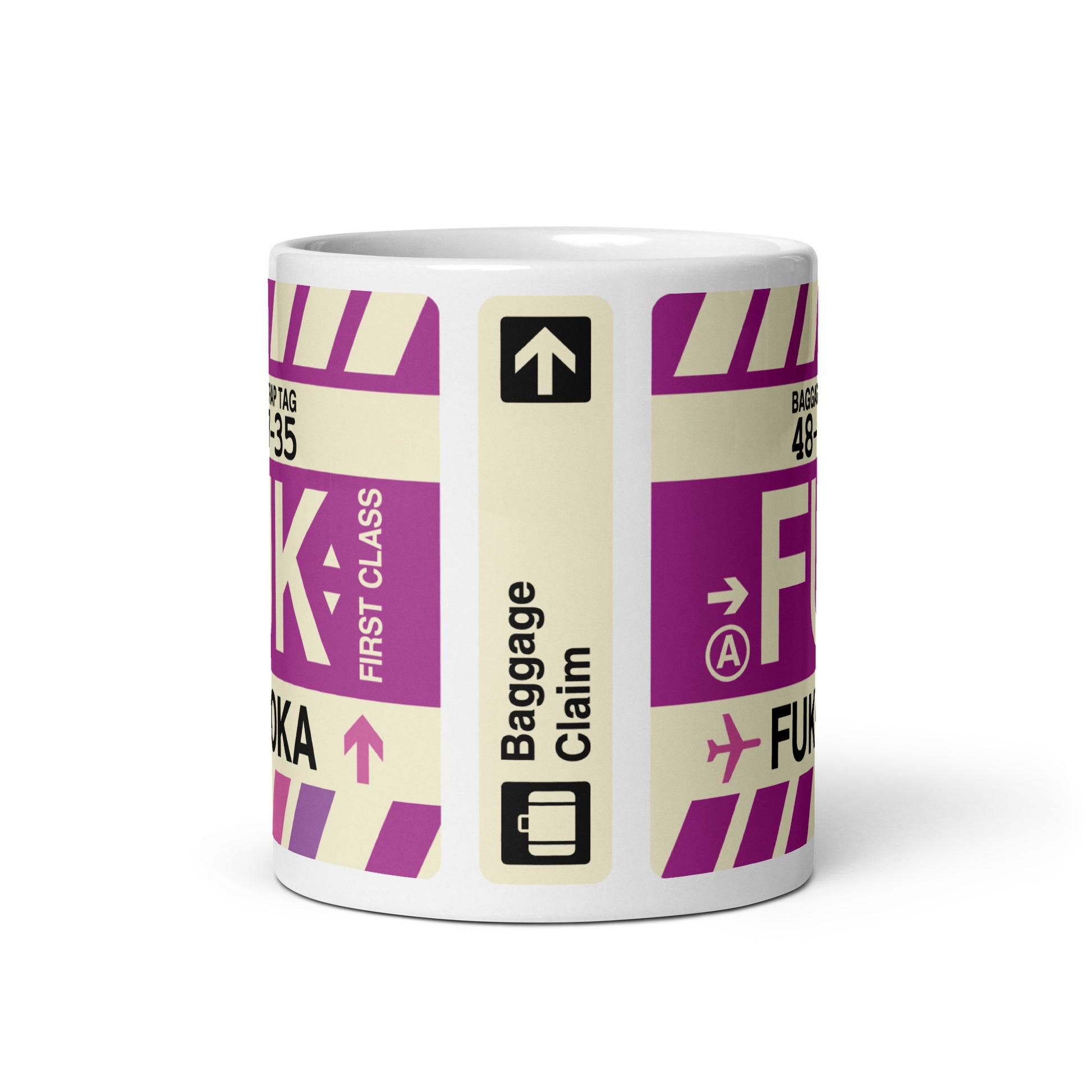 FUK Fukuoka Coffee Mug • Jet Age Baggage Tag Design • YHM Designs - Image 03