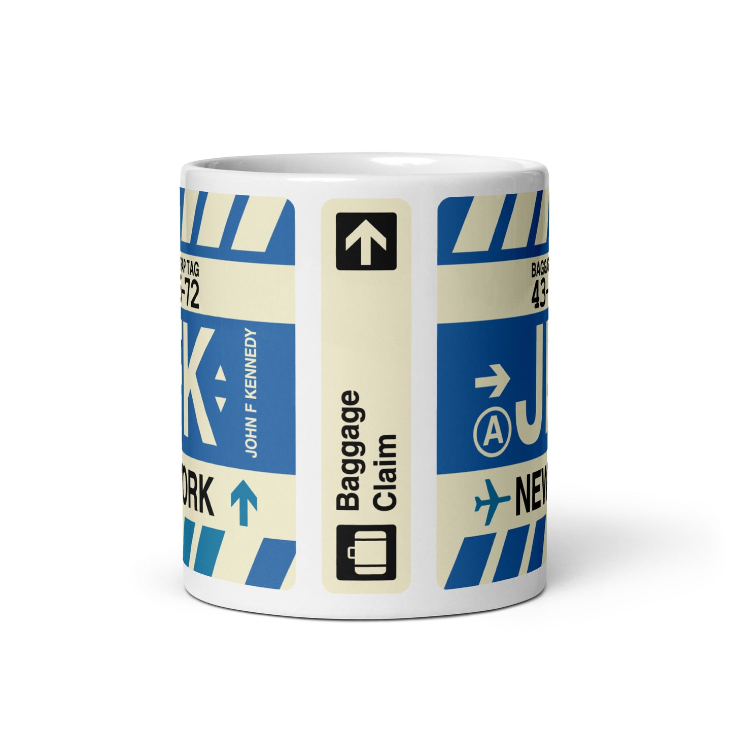 JFK New York City Coffee Mug • Jet Age Baggage Tag Design • YHM Designs - Image 03