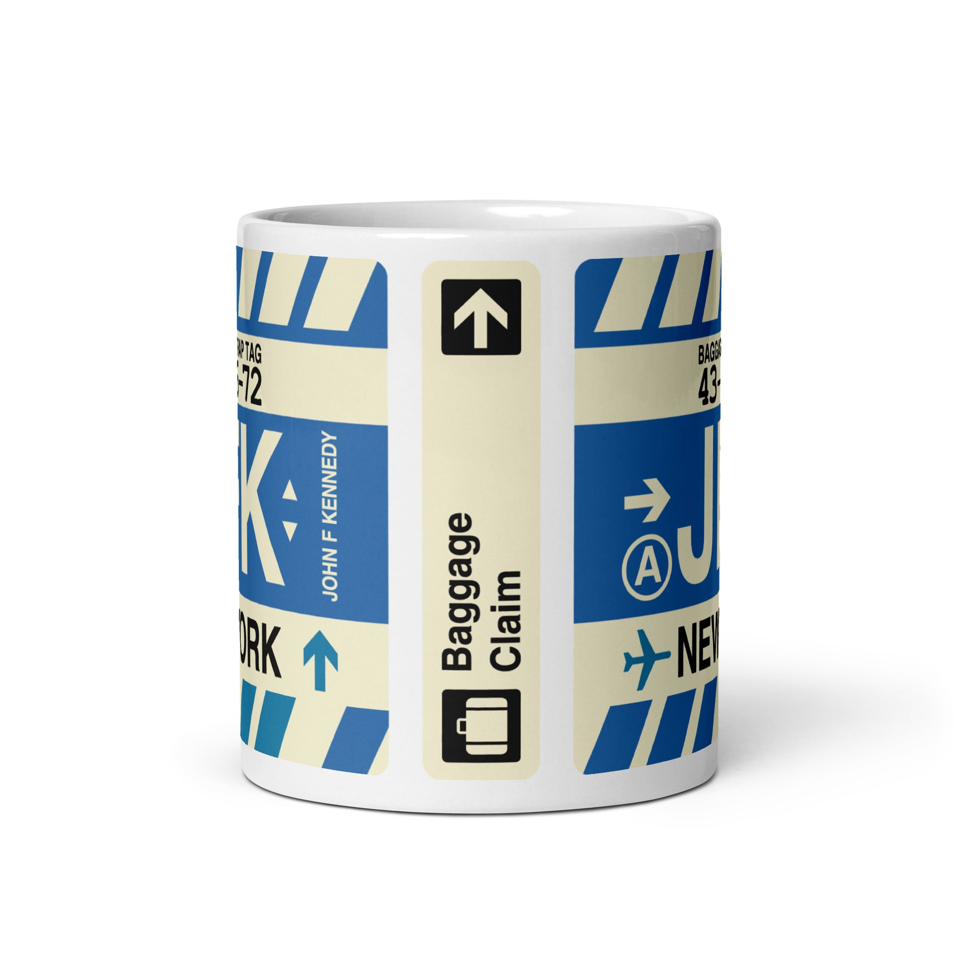 JFK New York City Coffee Mug • Jet Age Baggage Tag Design • YHM Designs - Image 03