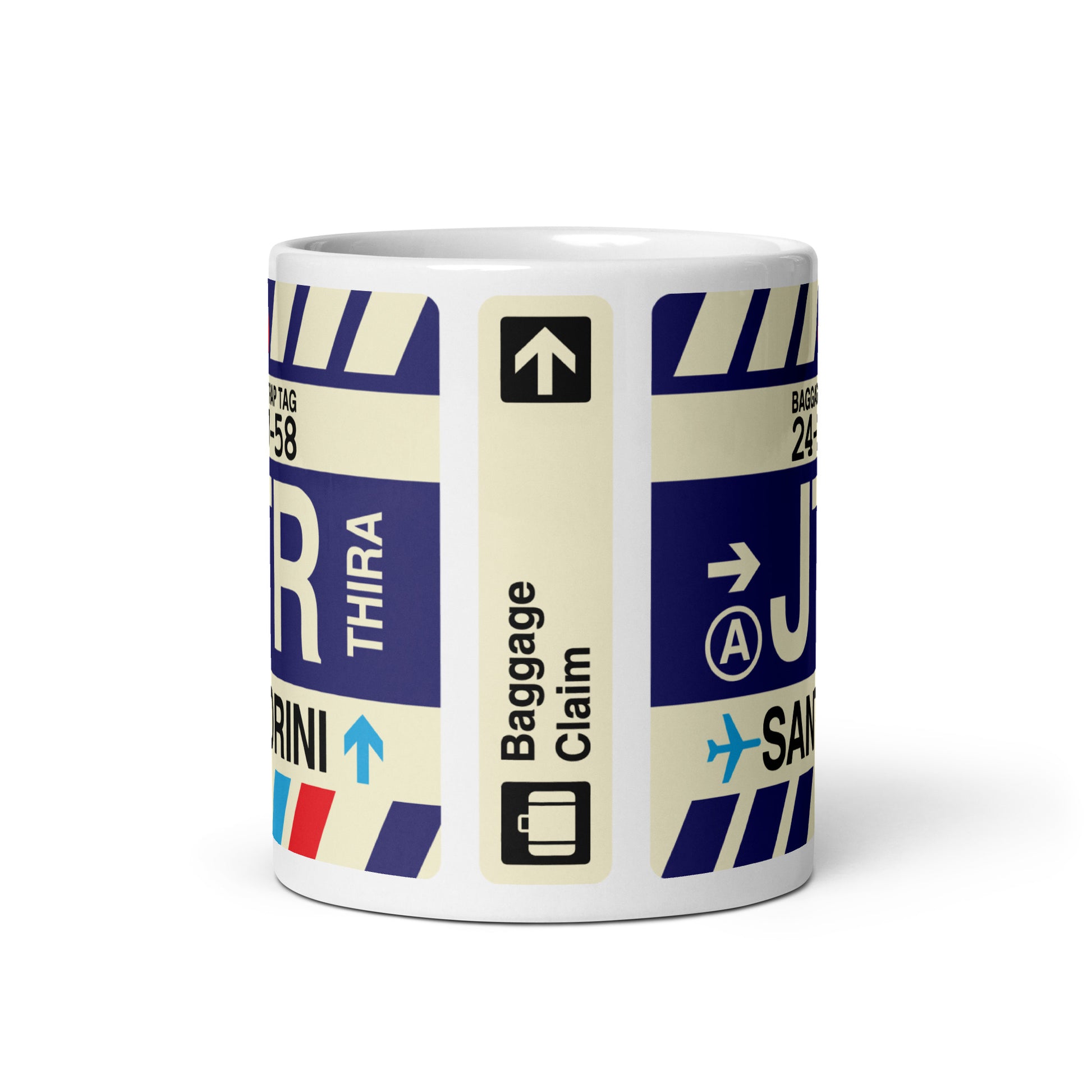 JTR Santorini Coffee Mug • Jet Age Baggage Tag Design • YHM Designs - Image 03
