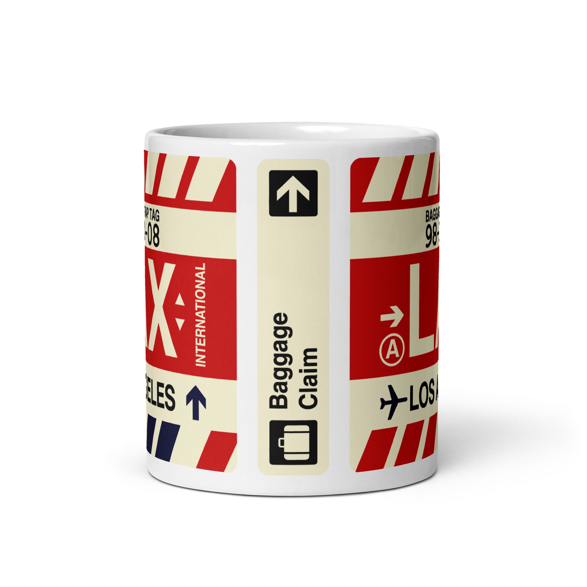 LAX Los Angeles Coffee Mug • Jet Age Baggage Tag Design • YHM Designs - Image 03