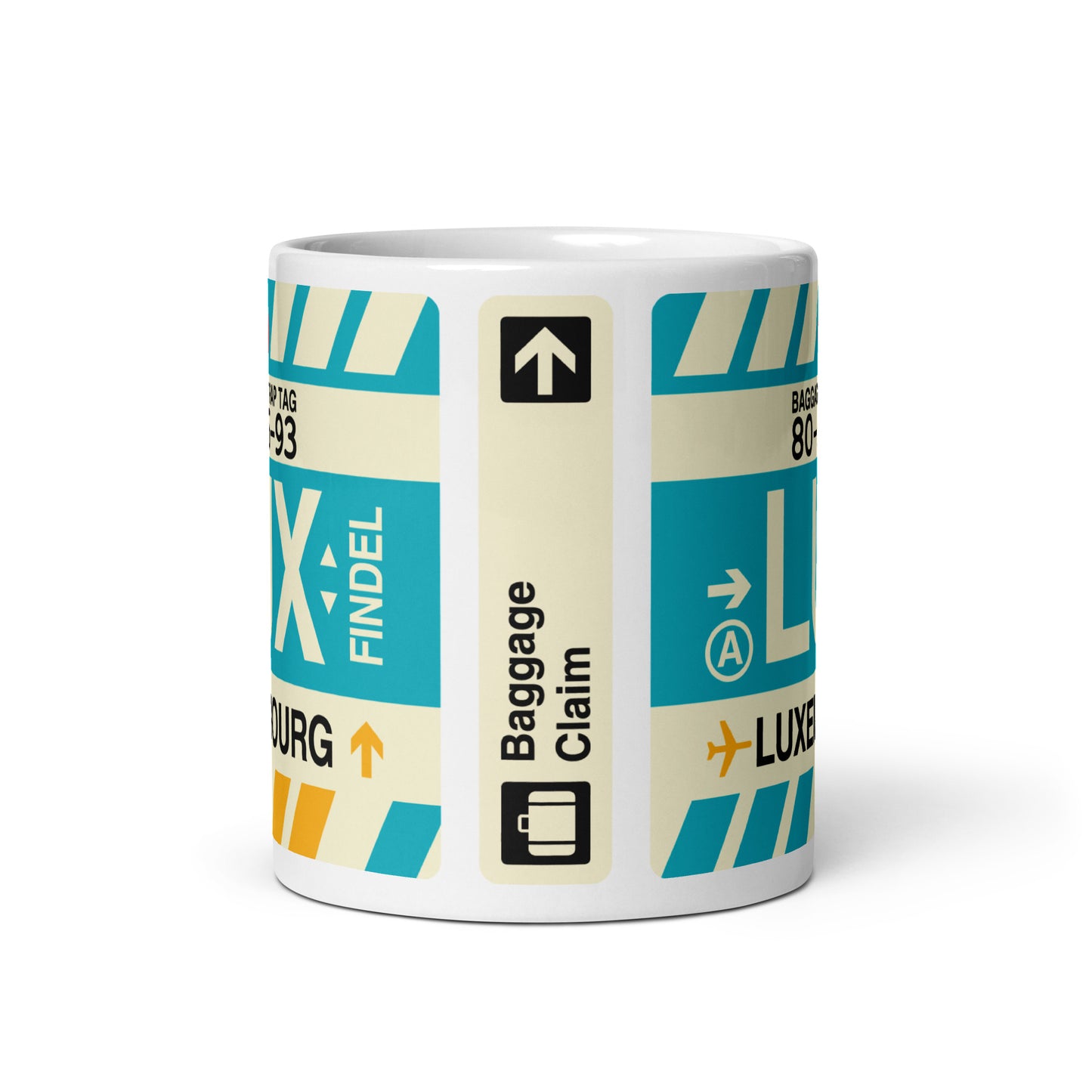 LUX Luxembourg Coffee Mug • Jet Age Baggage Tag Design • YHM Designs - Image 03