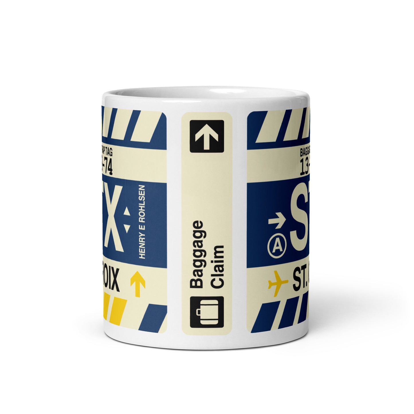 STX St. Croix Coffee Mug • Jet Age Baggage Tag Design • YHM Designs - Image 03