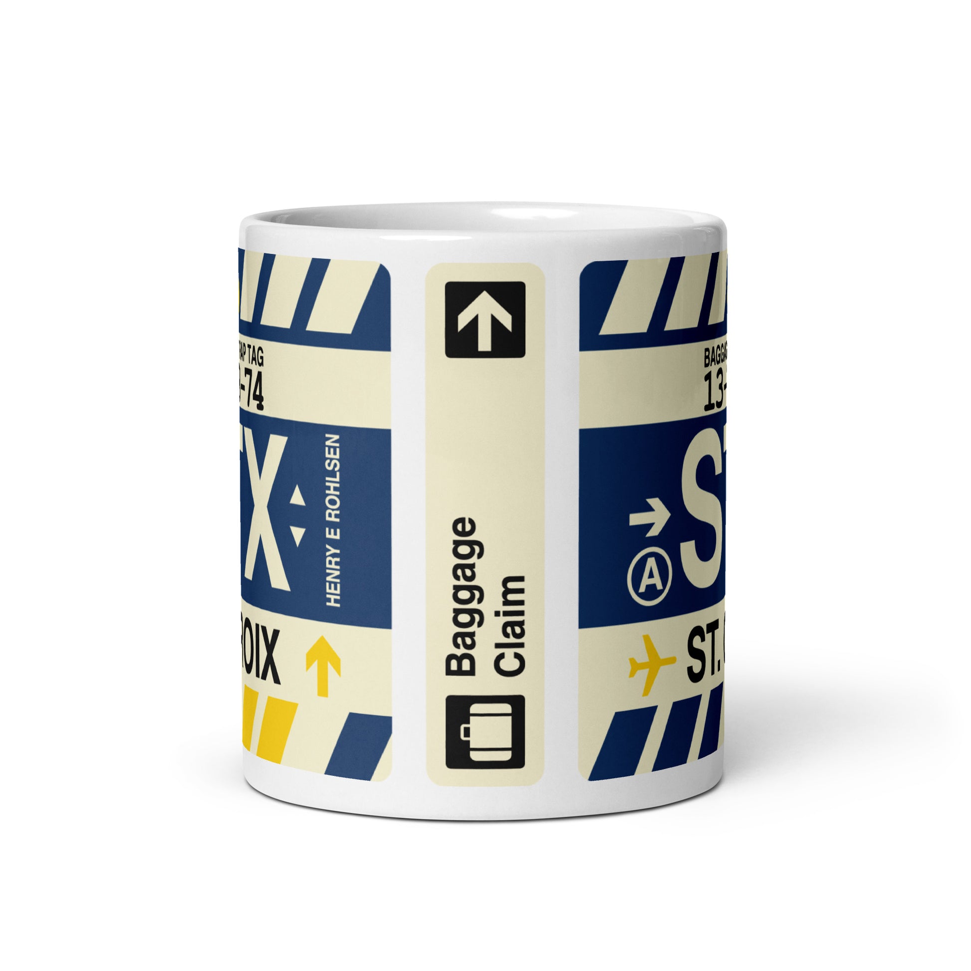 STX St. Croix Coffee Mug • Jet Age Baggage Tag Design • YHM Designs - Image 03