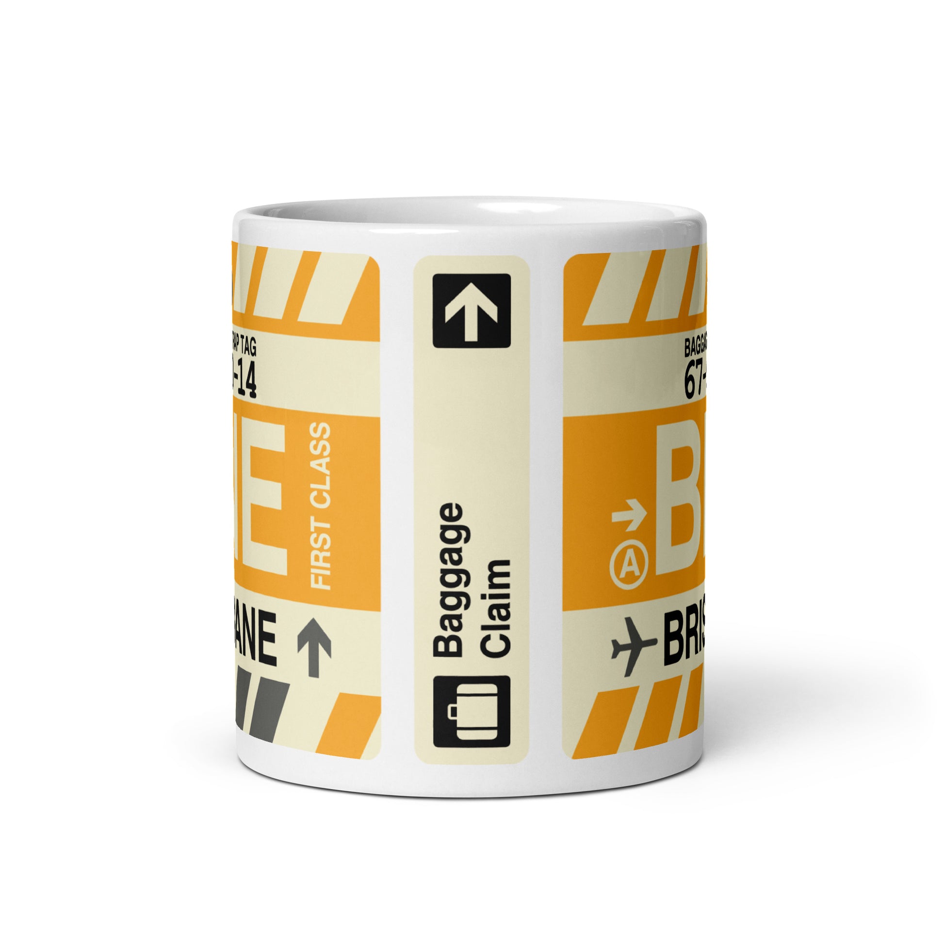 BNE Brisbane Coffee Mug • Jet Age Baggage Tag Design • YHM Designs - Image 03