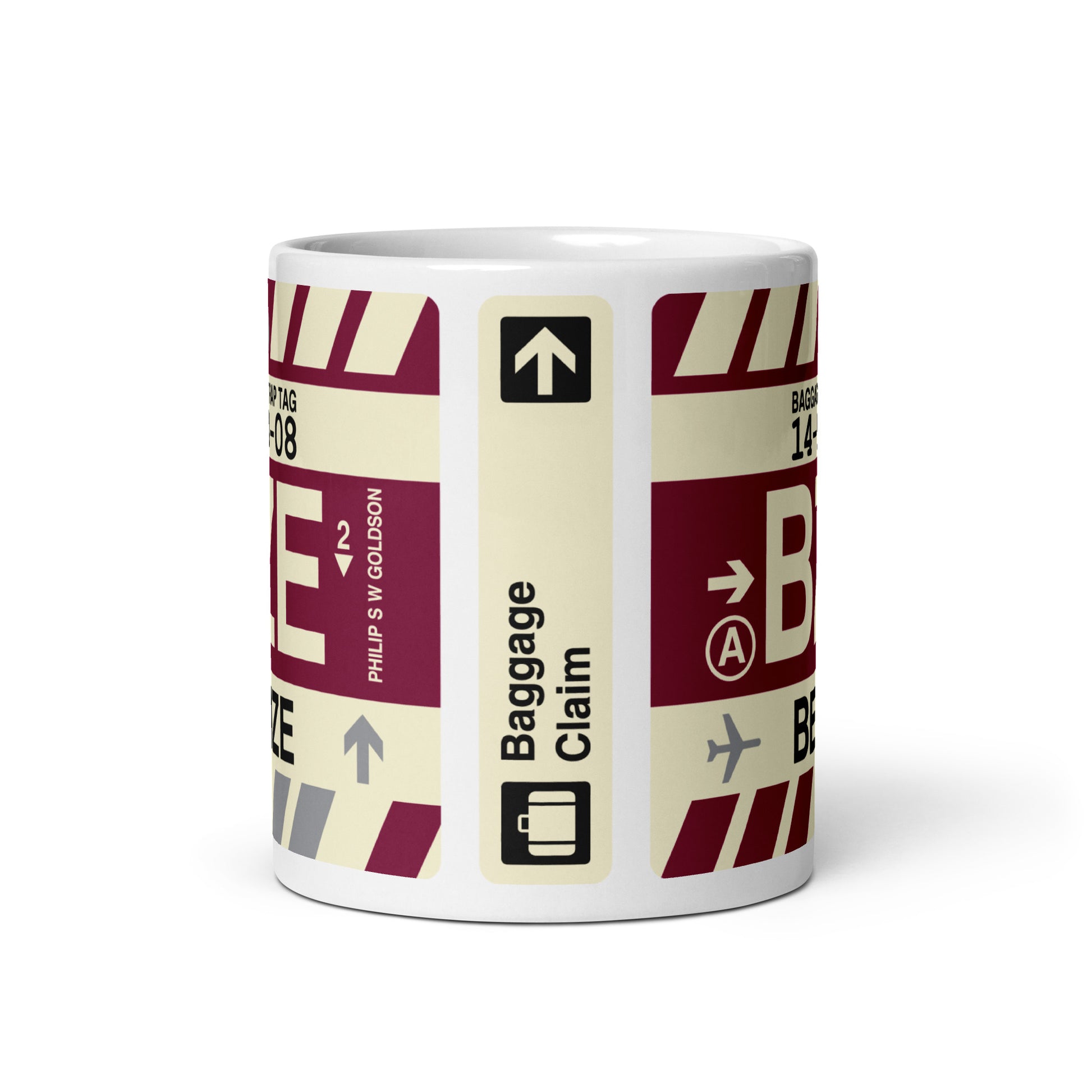 BZE Belize City Coffee Mug • Jet Age Baggage Tag Design • YHM Designs - Image 03