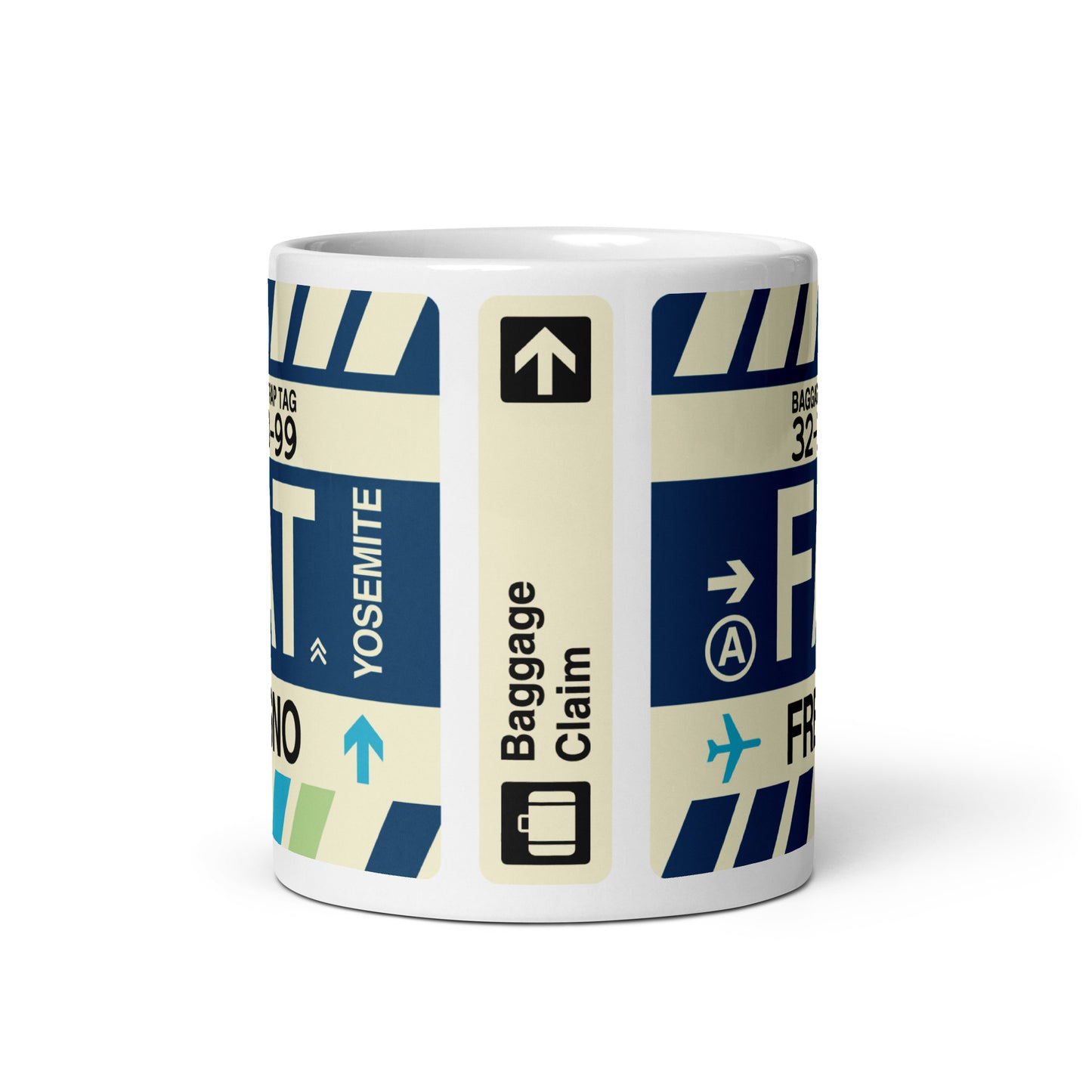 FAT Fresno Coffee Mug • Jet Age Baggage Tag Design • YHM Designs - Image 03