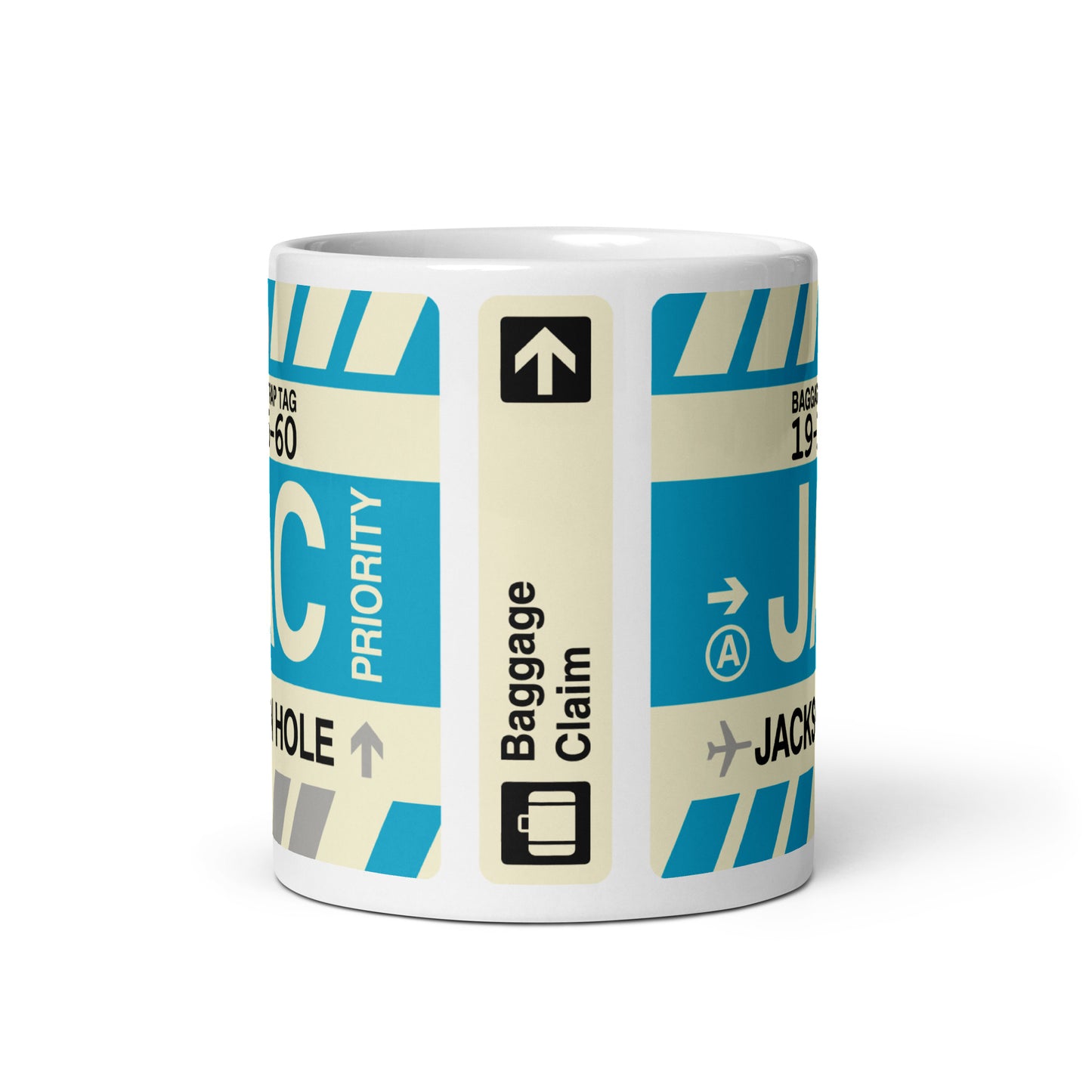JAC Jackson Hole Coffee Mug • Jet Age Baggage Tag Design • YHM Designs - Image 03