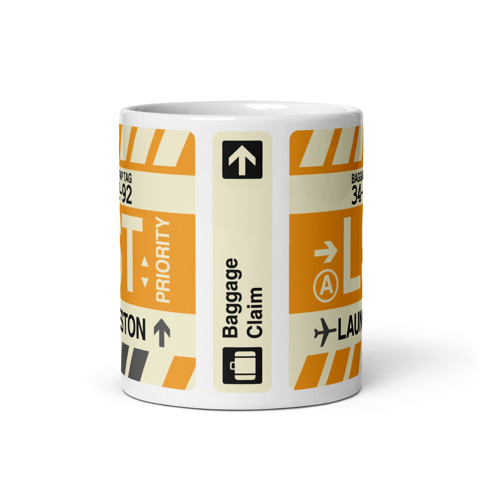 LST Launceston Coffee Mug • Jet Age Baggage Tag Design • YHM Designs - Image 03