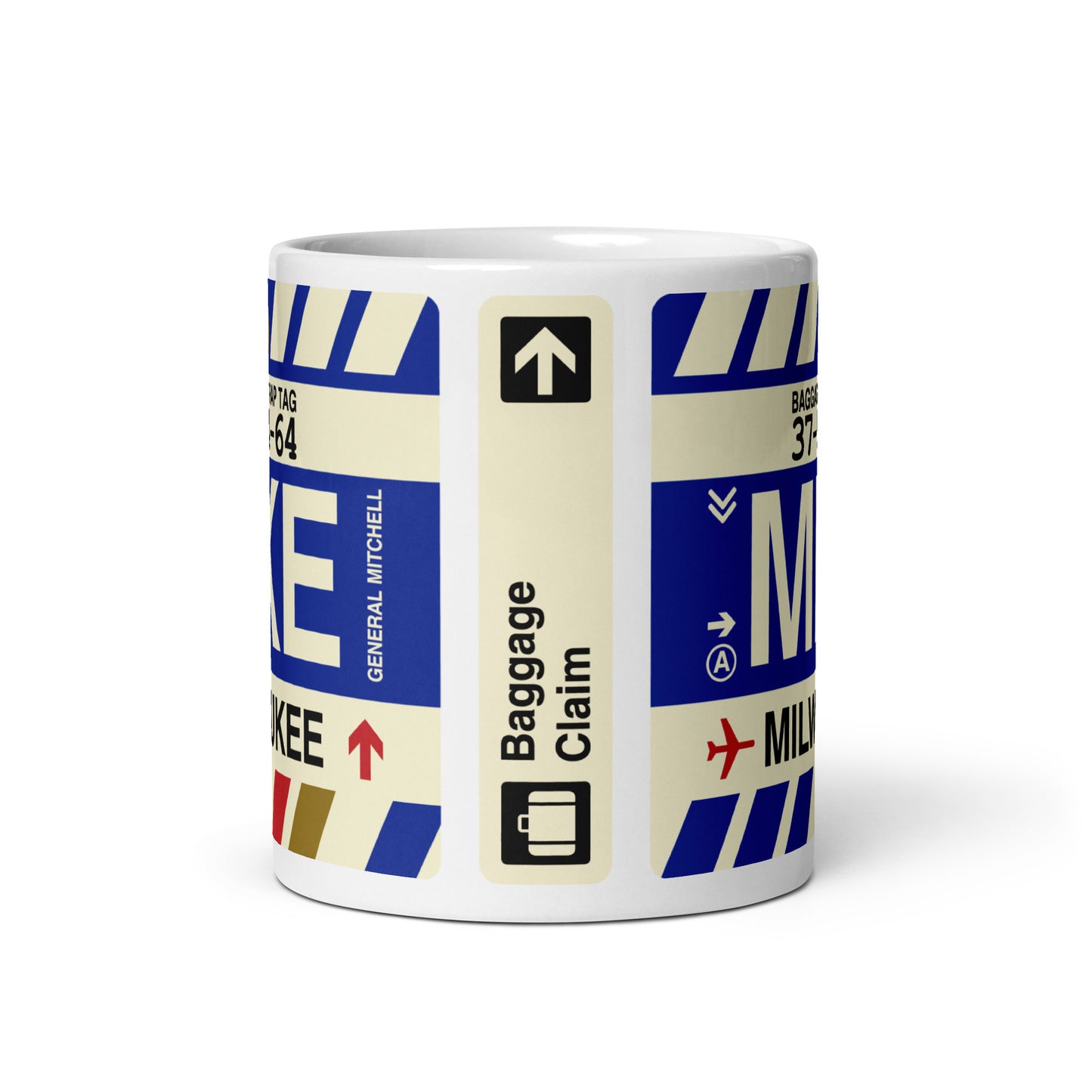 MKE Milwaukee Coffee Mug • Jet Age Baggage Tag Design • YHM Designs - Image 03