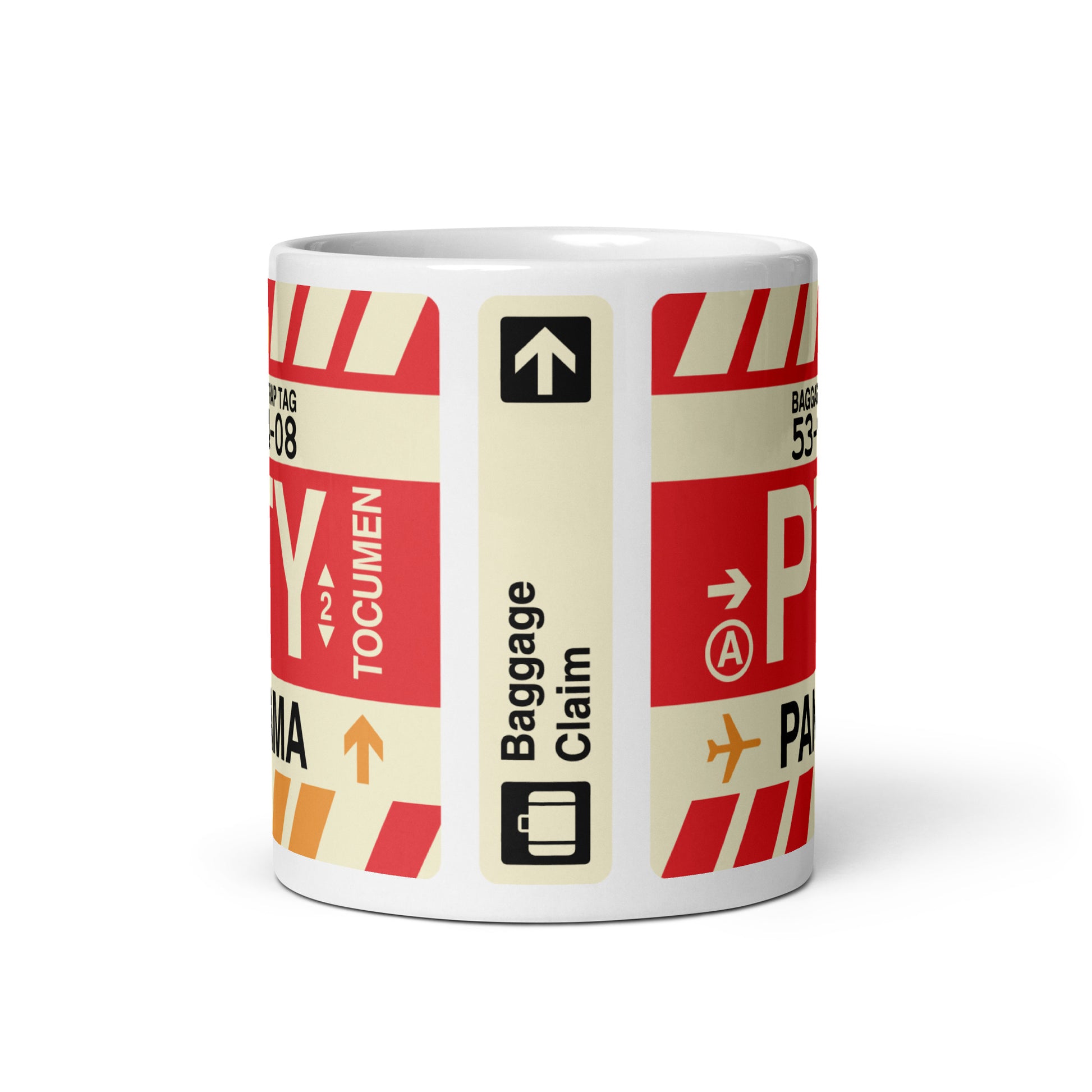 PTY Panama City Coffee Mug • Jet Age Baggage Tag Design • YHM Designs - Image 03