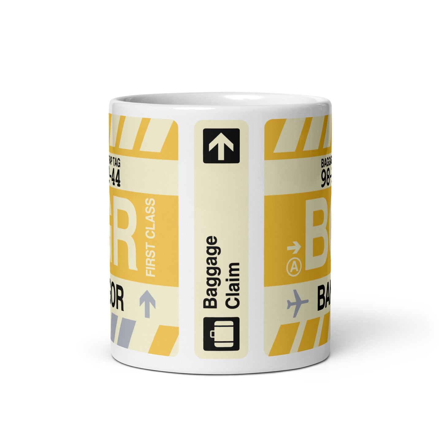 BGR Bangor Coffee Mug • Jet Age Baggage Tag Design • YHM Designs - Image 03