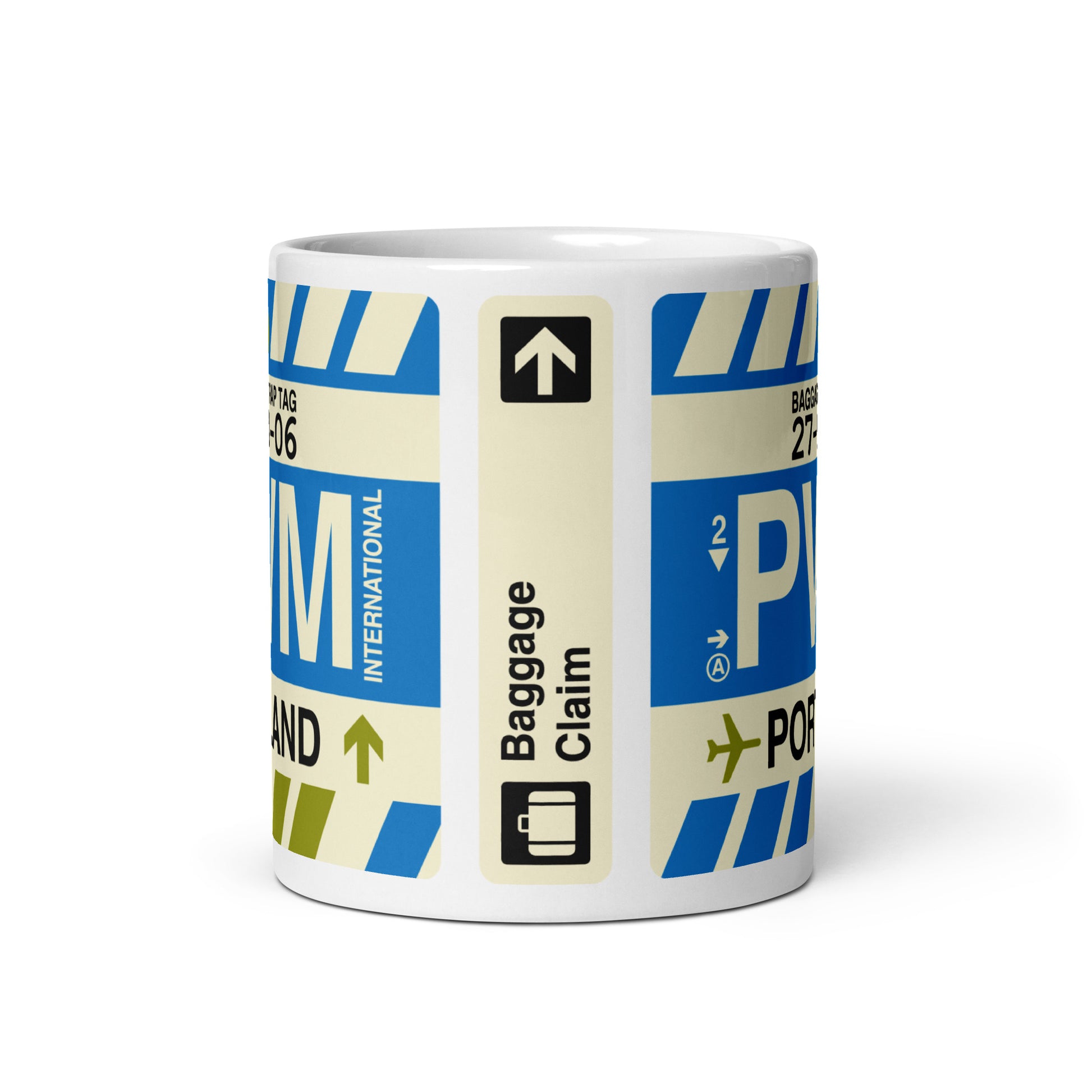 PWM Portland Coffee Mug • Jet Age Baggage Tag Design • YHM Designs - Image 03