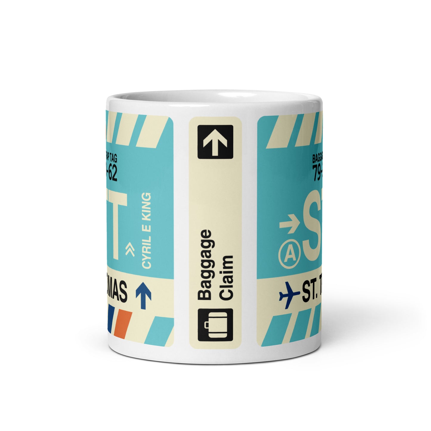 STT St. Thomas Coffee Mug • Jet Age Baggage Tag Design • YHM Designs - Image 03