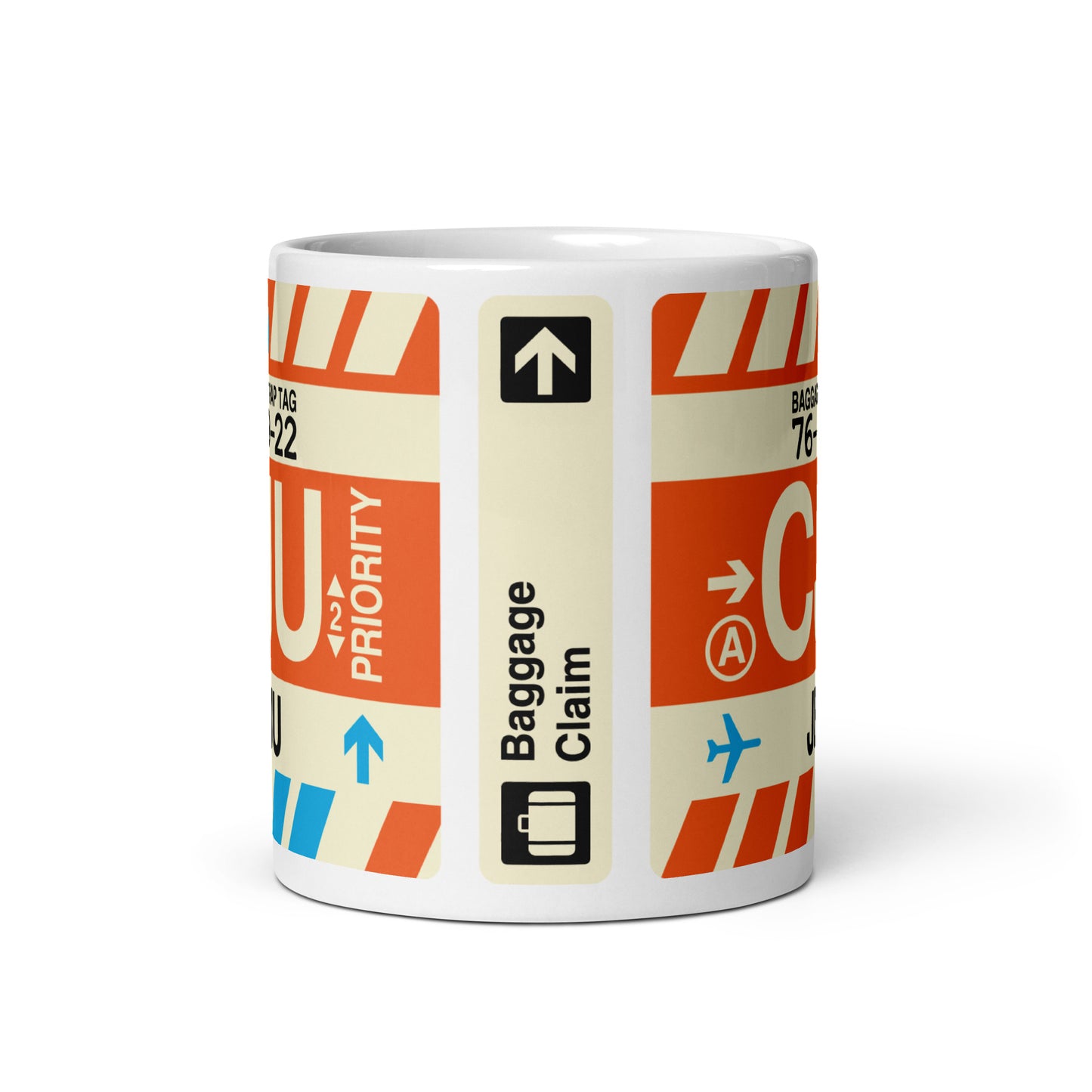 CJU Jeju Coffee Mug • Jet Age Baggage Tag Design • YHM Designs - Image 03