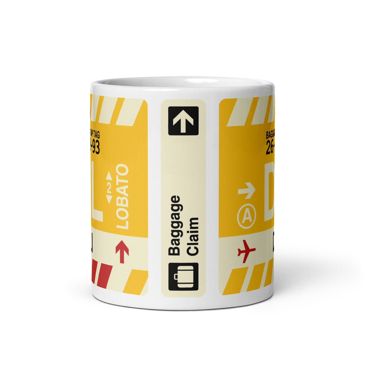 DIL Dili Coffee Mug • Jet Age Baggage Tag Design • YHM Designs - Image 03
