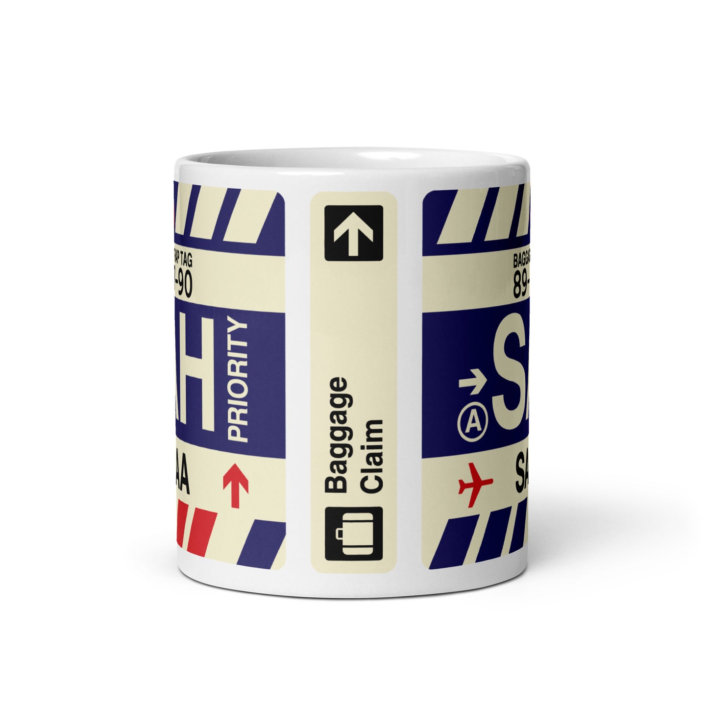SAH Sanaa Coffee Mug • Jet Age Baggage Tag Design • YHM Designs - Image 03