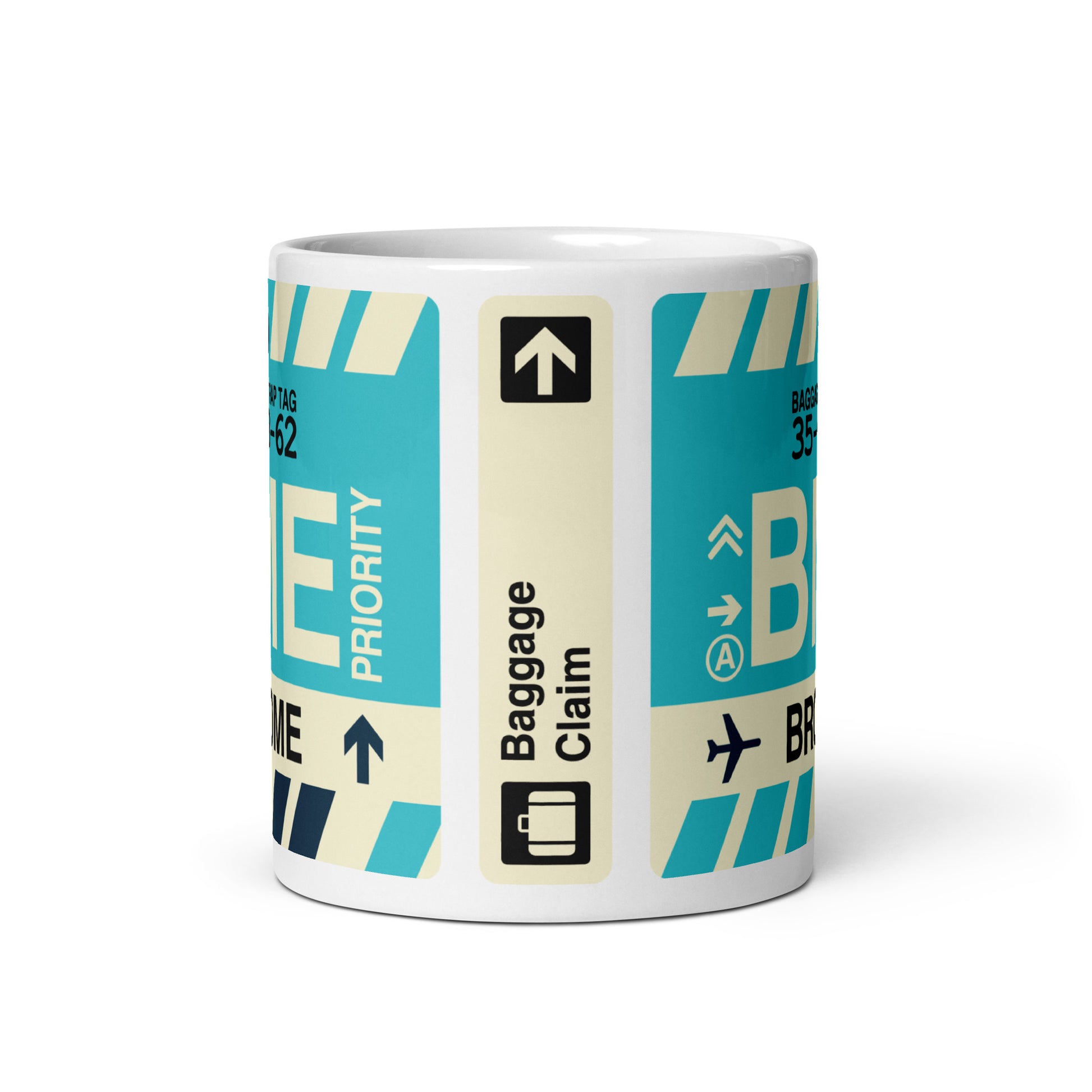 BME Broome Coffee Mug • Jet Age Baggage Tag Design • YHM Designs - Image 03