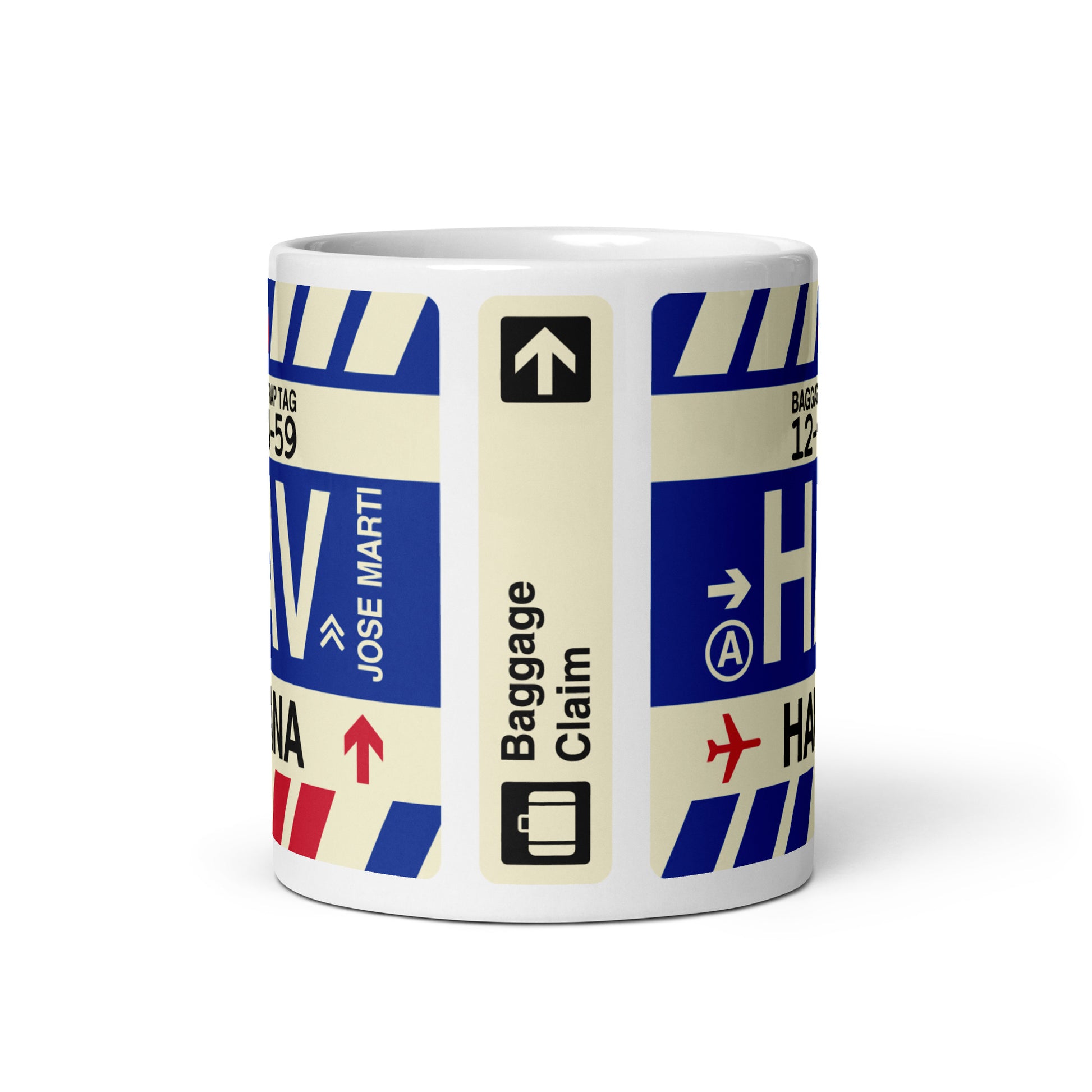 HAV Havana Coffee Mug • Jet Age Baggage Tag Design • YHM Designs - Image 03