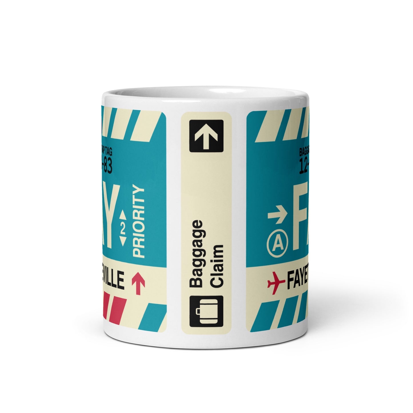 FAY Fayetteville Coffee Mug • Jet Age Baggage Tag Design • YHM Designs - Image 03