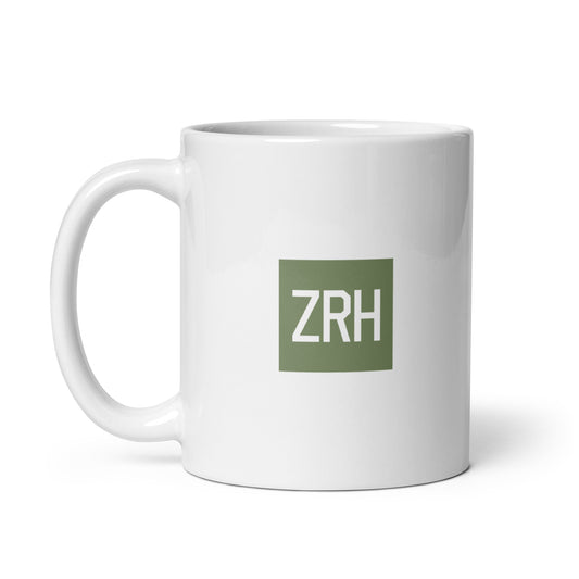 Aviation Gift Coffee Mug - Camouflage Green • ZRH Zurich • YHM Designs - Image 02