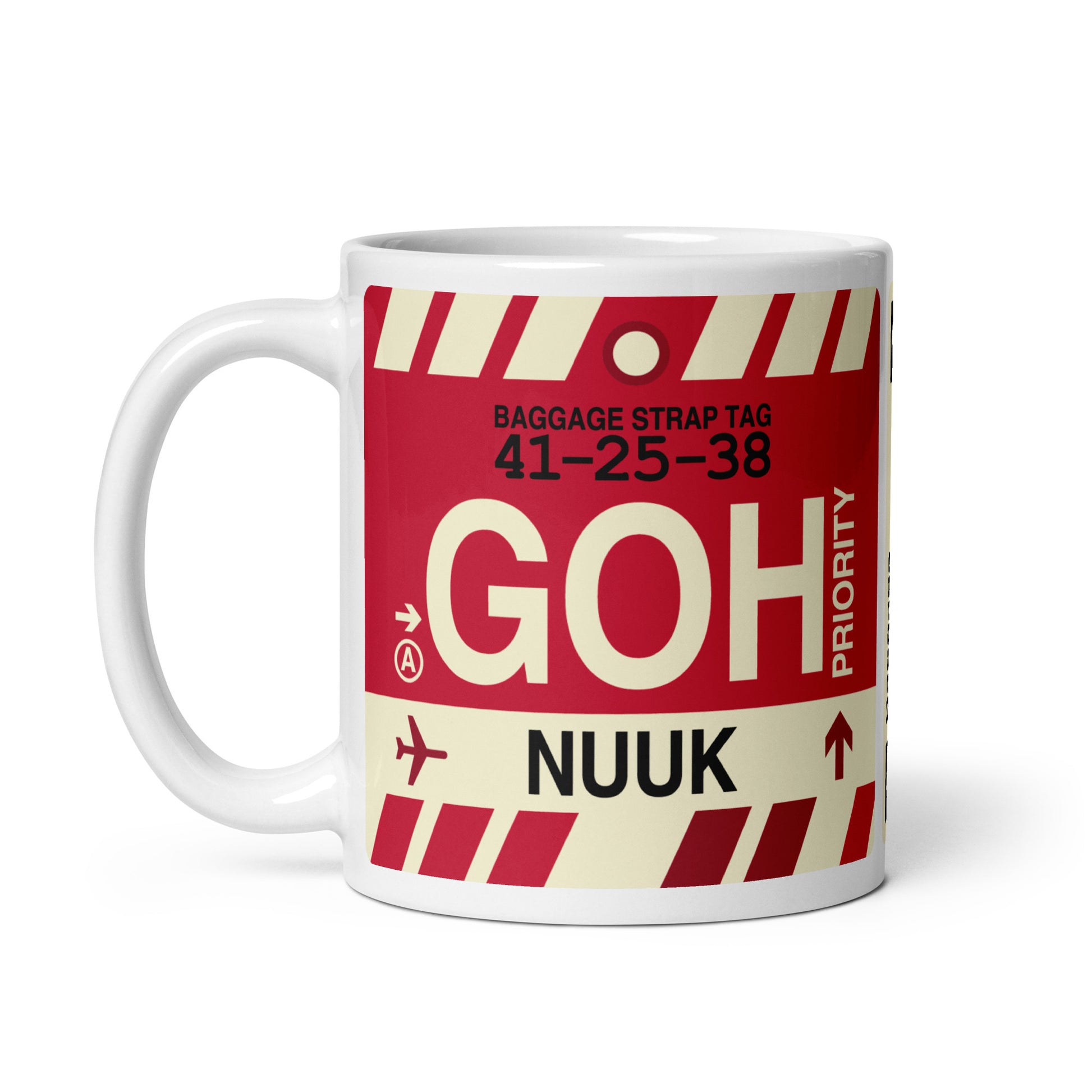GOH Nuuk Coffee Mug • Jet Age Baggage Tag Design • YHM Designs - Image 03