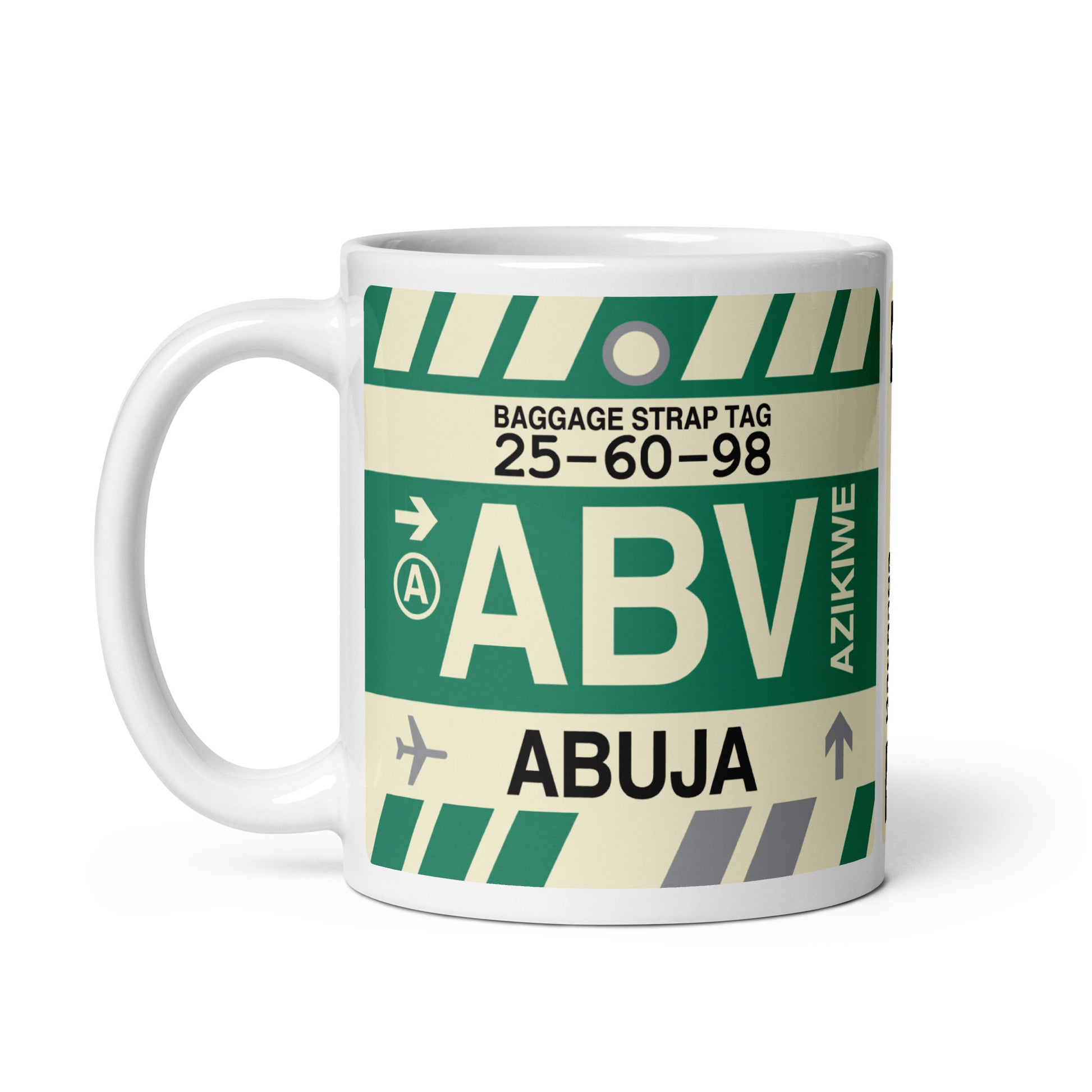 ABV Abuja Coffee Mug • Jet Age Baggage Tag Design • YHM Designs - Image 02