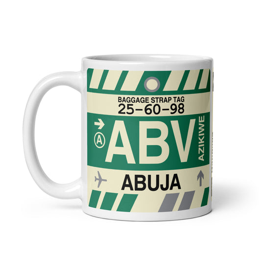 ABV Abuja Coffee Mug • Jet Age Baggage Tag Design • YHM Designs - Image 02
