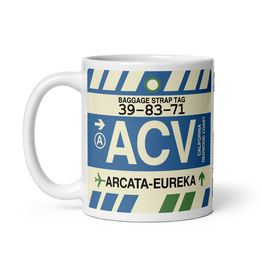ACV Arcata-Eureka Coffee Mug • Jet Age Baggage Tag Design • YHM Designs - Image 02