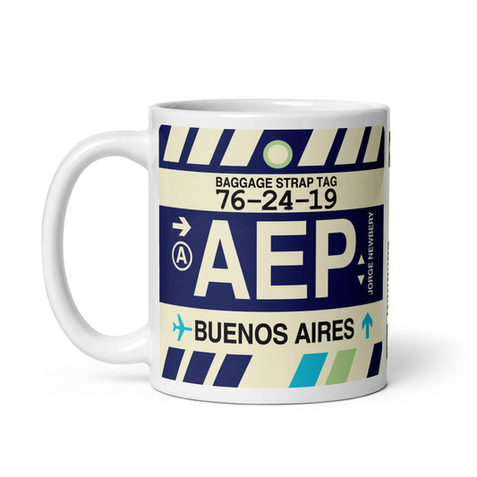 AEP Buenos Aires Coffee Mug • Jet Age Baggage Tag Design • YHM Designs - Image 02