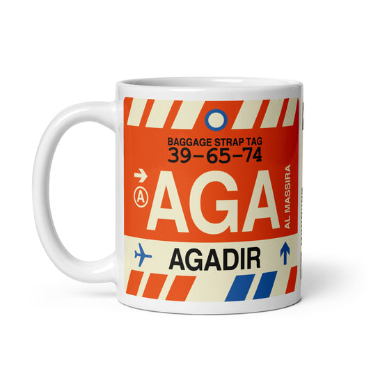 AGA Agadir Coffee Mug • Jet Age Baggage Tag Design • YHM Designs - Image 02