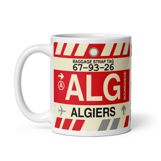 ALG Algiers Coffee Mug • Jet Age Baggage Tag Design • YHM Designs - Image 02
