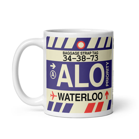ALO Waterloo Coffee Mug • Jet Age Baggage Tag Design • YHM Designs - Image 02