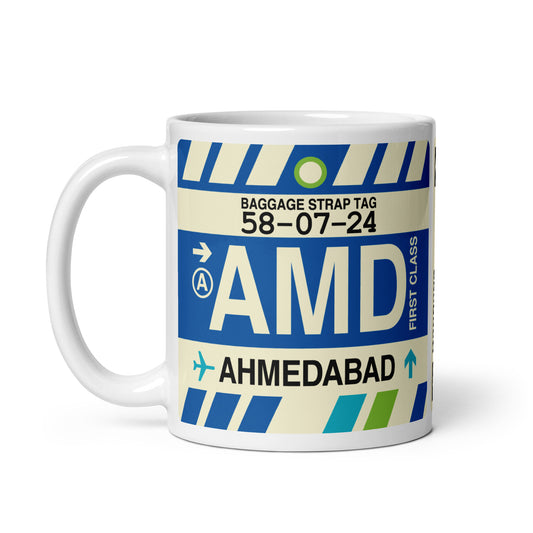 AMD Ahmedabad Coffee Mug • Jet Age Baggage Tag Design • YHM Designs - Image 02