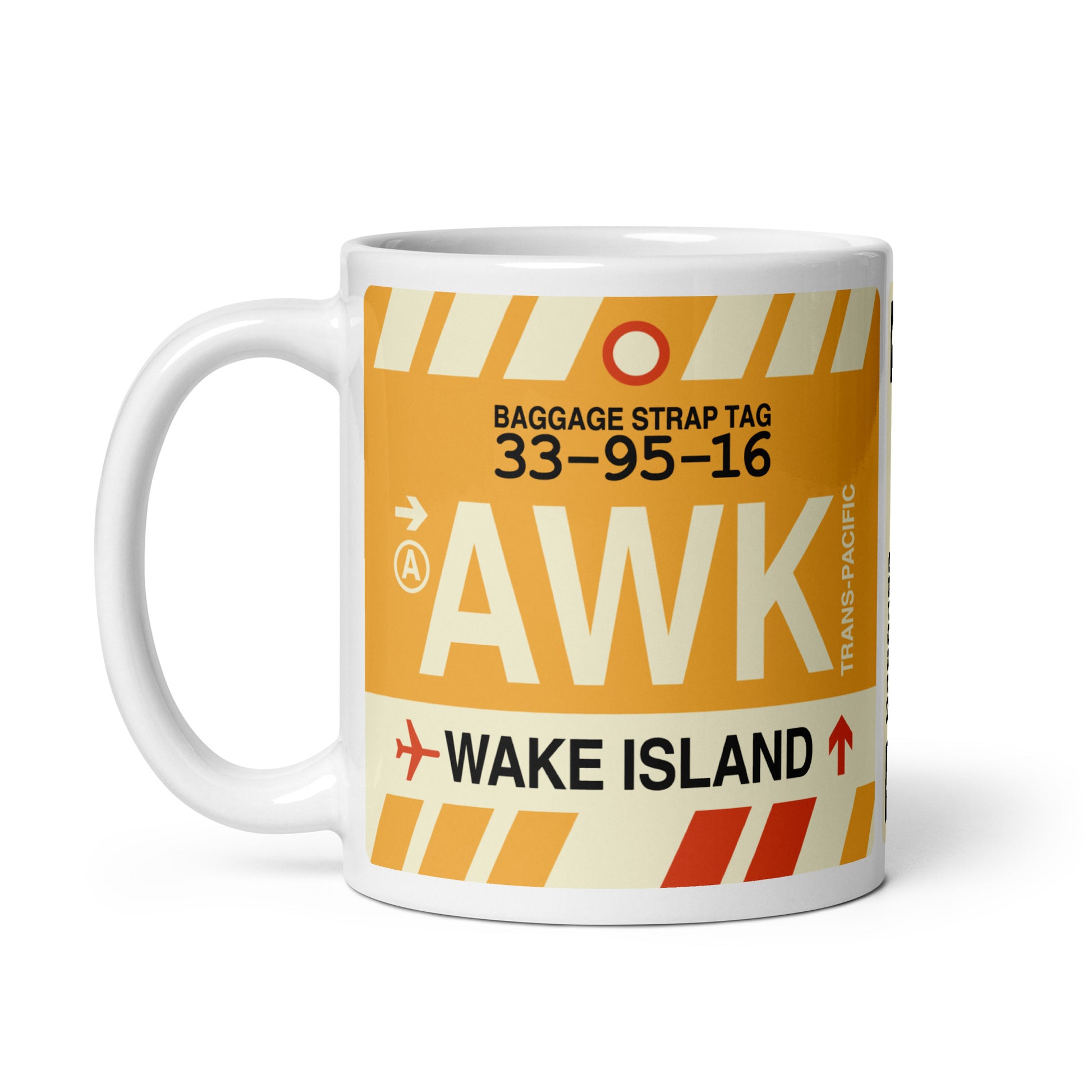 AWK Wake Island Coffee Mug • Jet Age Baggage Tag Design • YHM Designs - Image 02