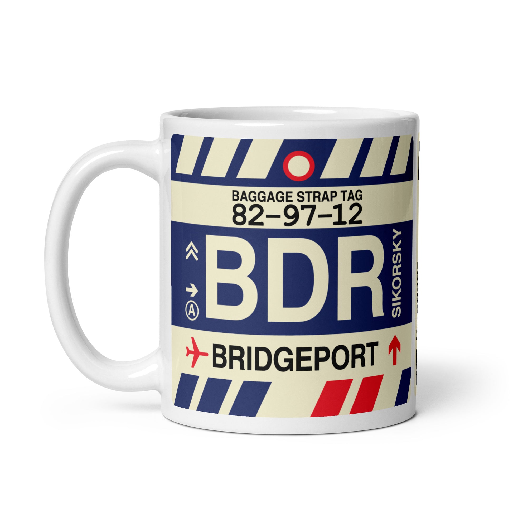 BDR Bridgeport Coffee Mug • Jet Age Baggage Tag Design • YHM Designs - Image 02