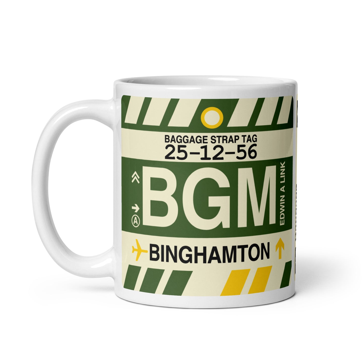 BGM Binghamton Coffee Mug • Jet Age Baggage Tag Design • YHM Designs - Image 02