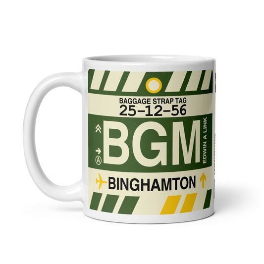 BGM Binghamton Coffee Mug • Jet Age Baggage Tag Design • YHM Designs - Image 02