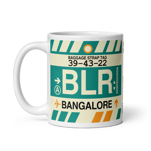 BLR Bengaluru Coffee Mug • Jet Age Baggage Tag Design • YHM Designs - Image 02