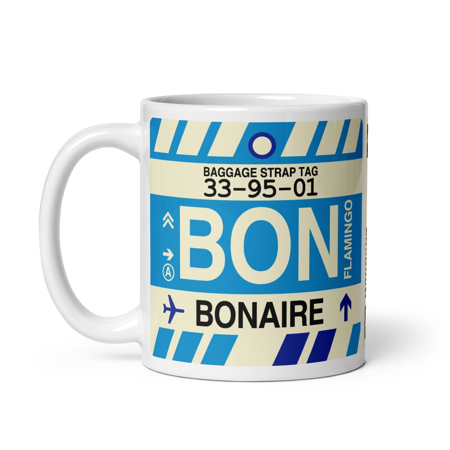 BON Bonaire Coffee Mug • Jet Age Baggage Tag Design • YHM Designs - Image 02