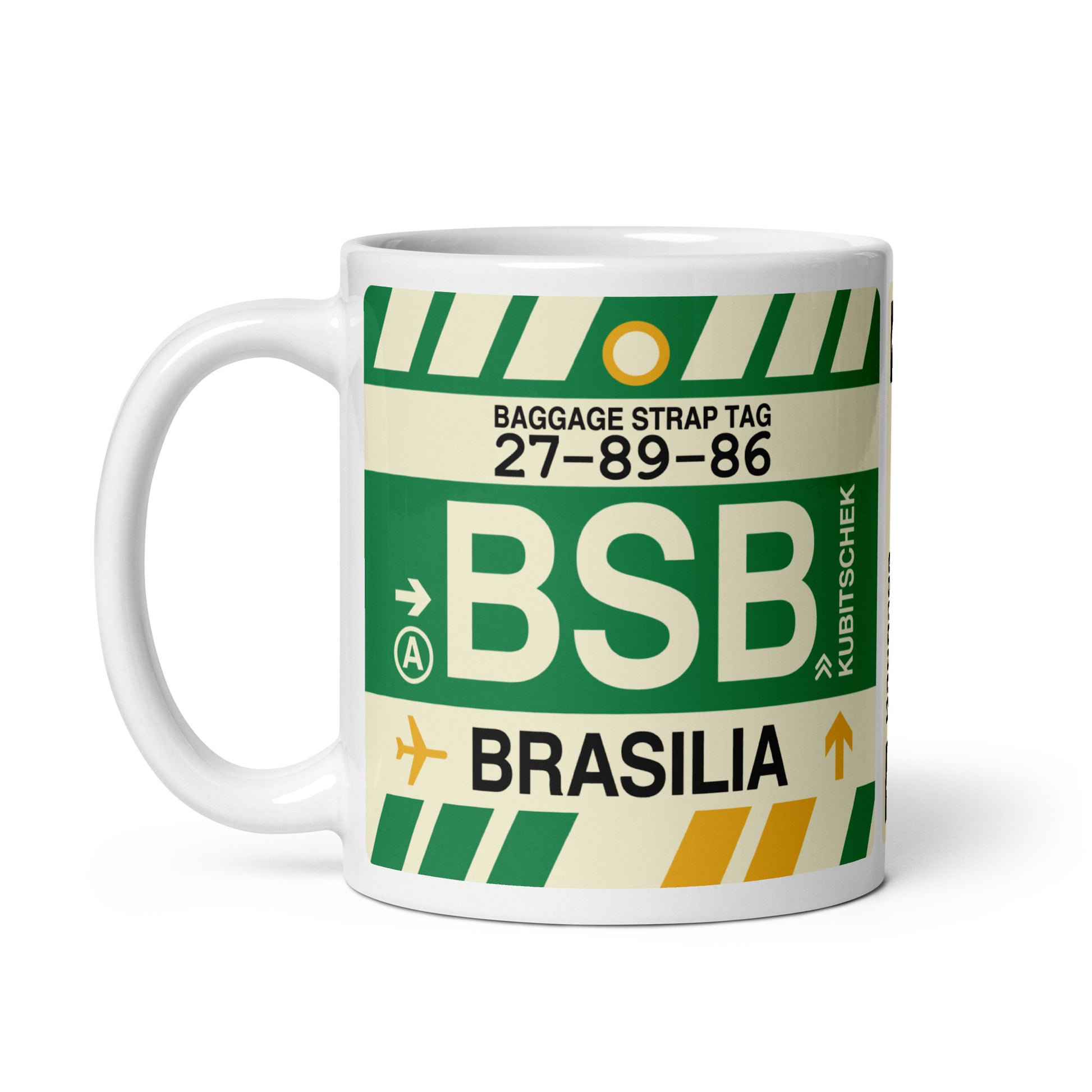 BSB Brasilia Coffee Mug • Jet Age Baggage Tag Design • YHM Designs - Image 02