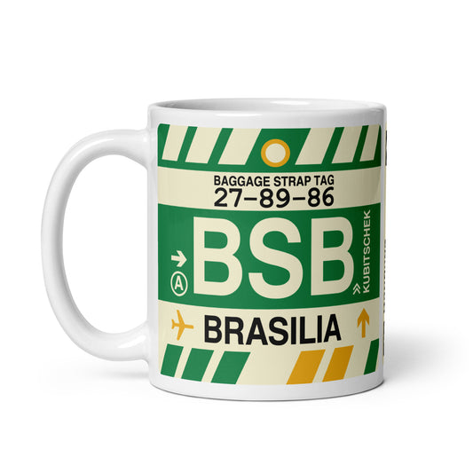 BSB Brasilia Coffee Mug • Jet Age Baggage Tag Design • YHM Designs - Image 02