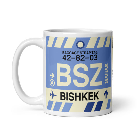 BSZ Bishkek Coffee Mug • Jet Age Baggage Tag Design • YHM Designs - Image 02