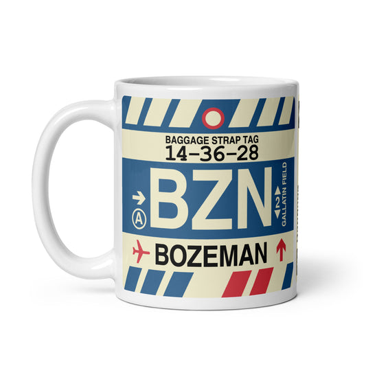 BZN Bozeman Coffee Mug • Jet Age Baggage Tag Design • YHM Designs - Image 02
